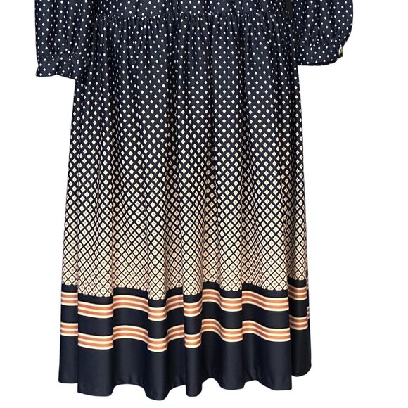 Vintage 70s R&K Knits Midi Dress Navy Blue Retro Scarf Neck Long Sleeve Sz Small - Picture 6 of 10